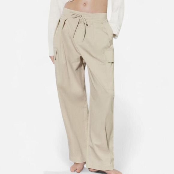 Zara Cream Tie front loose leg cargo Trousers NWT L | Minimalist Tailored - Picture 2 of 5